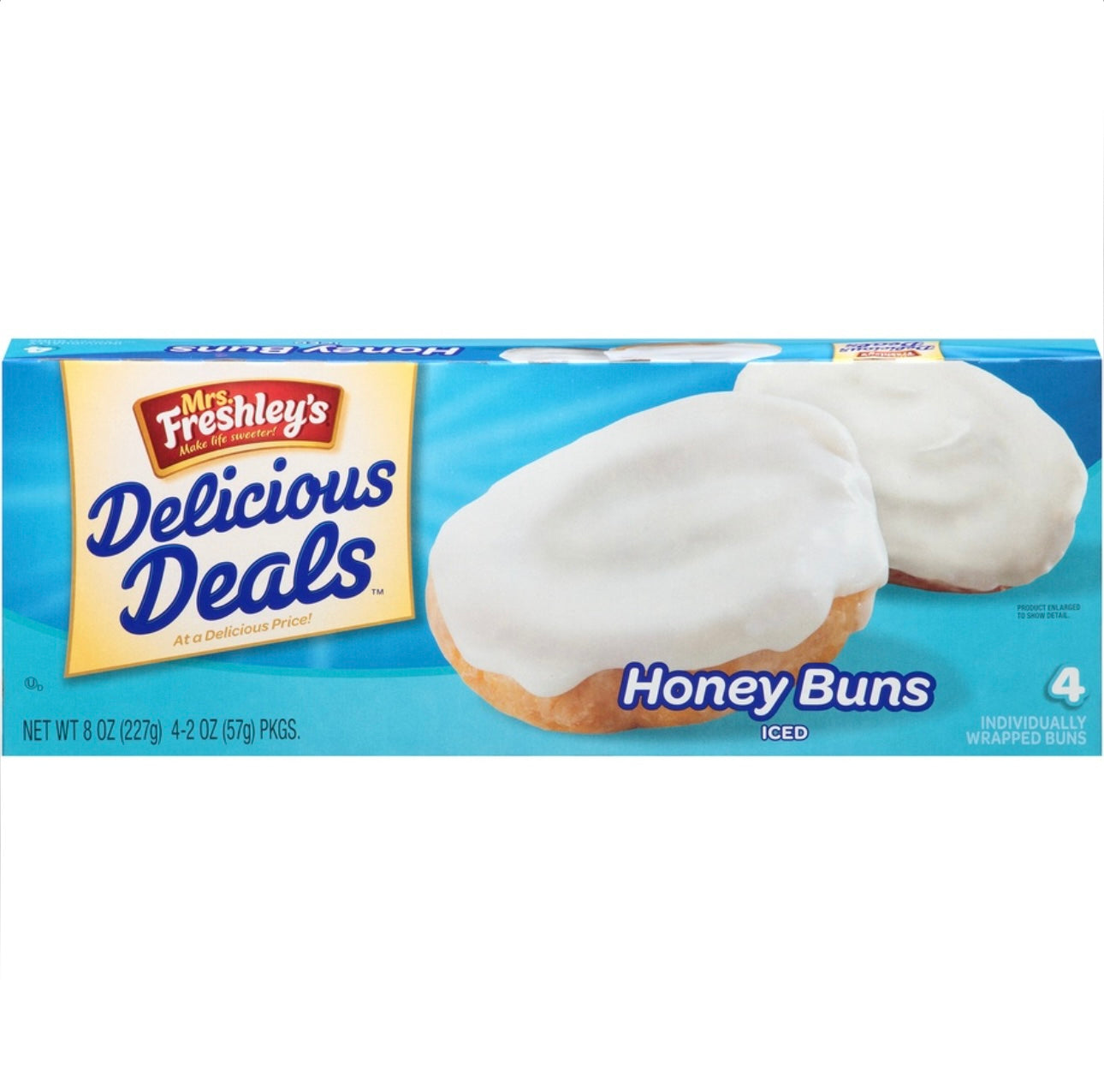 Mrs Freshleys Iced Honey Buns 4 Pack 227g