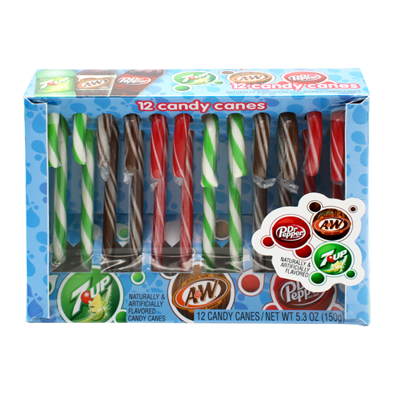 Dr. Pepper, A&W and 7Up Soda Candy Canes (150g)