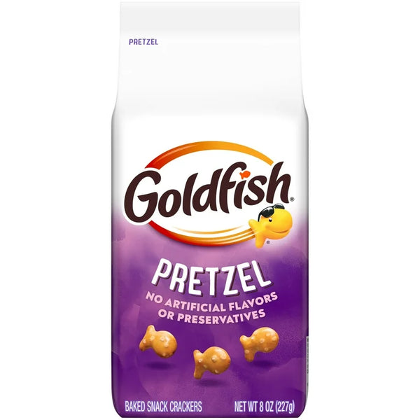 Goldfish Pretzel snack crackers packaging on a white background