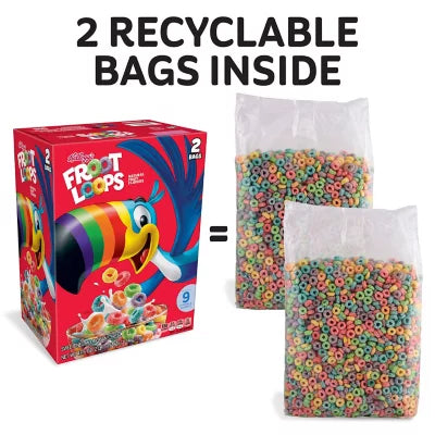 Kellogg's Froot Loops Giant Size- 2 Bags (1.24kg)