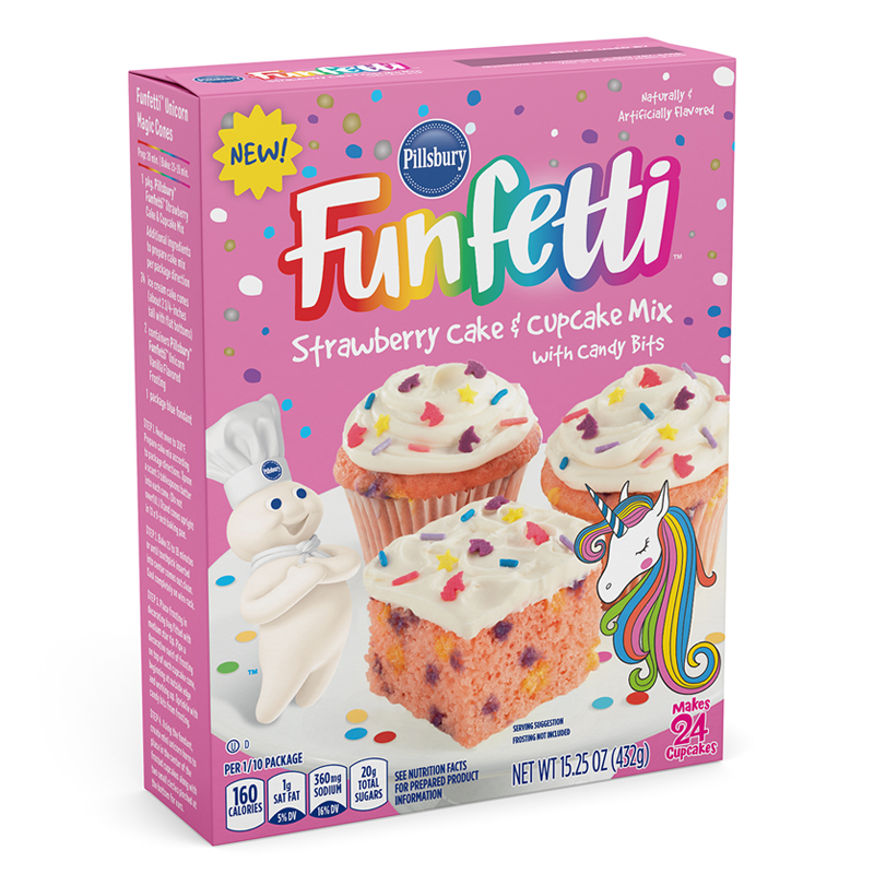 Pillsbury Unicorn Funfetti Strawberry Cake & Cupcake Mix w/ Candy Bits (432g)