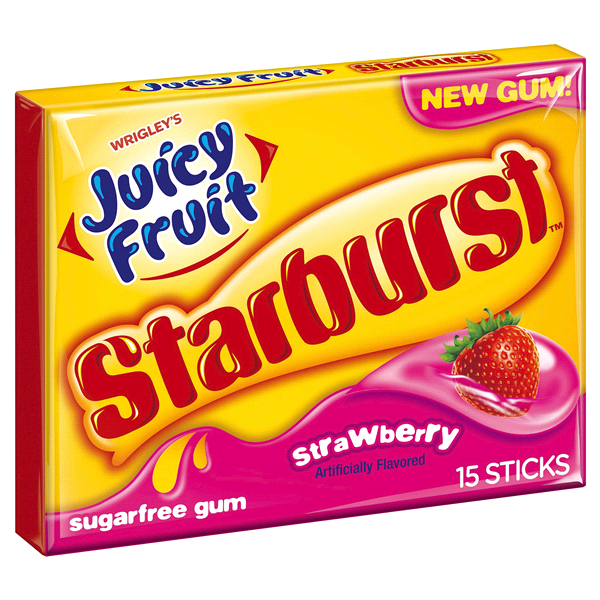 Juicy Fruit Strawberry Starburst Sugarfree Gum- 15 Sticks (50g)