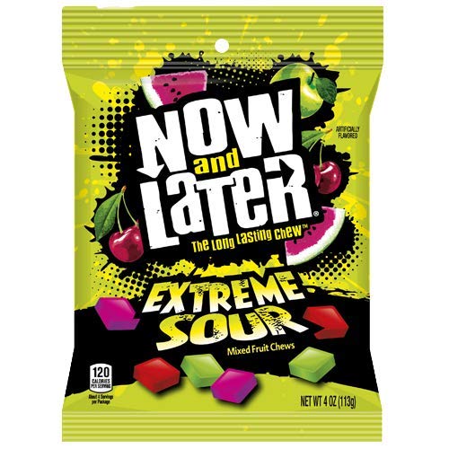 now and later extreme sour mixed fruit chews 113g