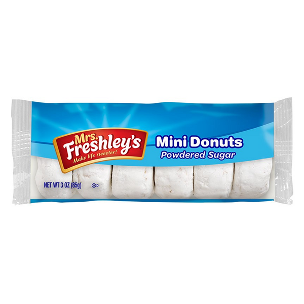 mrs freshleys powdered sugar mini donuts 85g