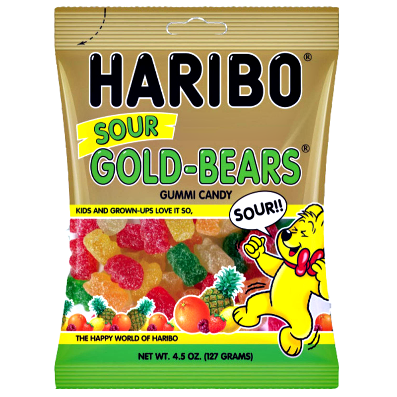Haribo Sour Gold Bears Gummy Candy Peg Bag 127g