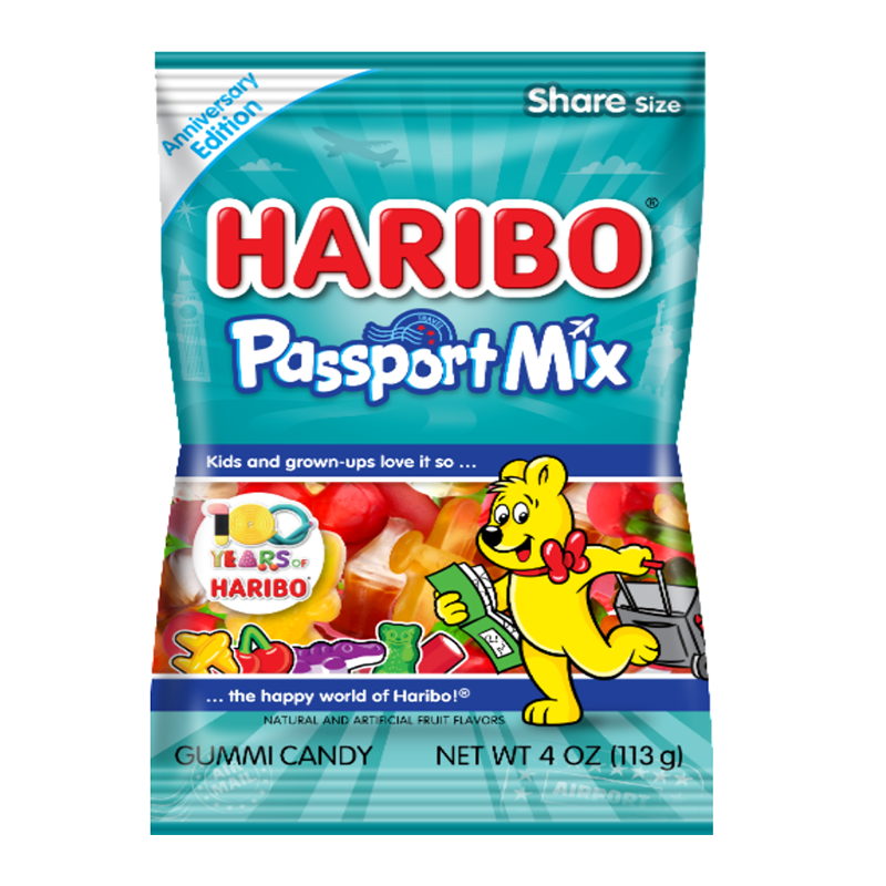 Haribo Passport Mix Gummy Candy Peg Bag 113g