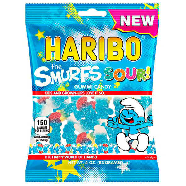Haribo The Smurfs Sour Gummy Candy Peg Bag 113g