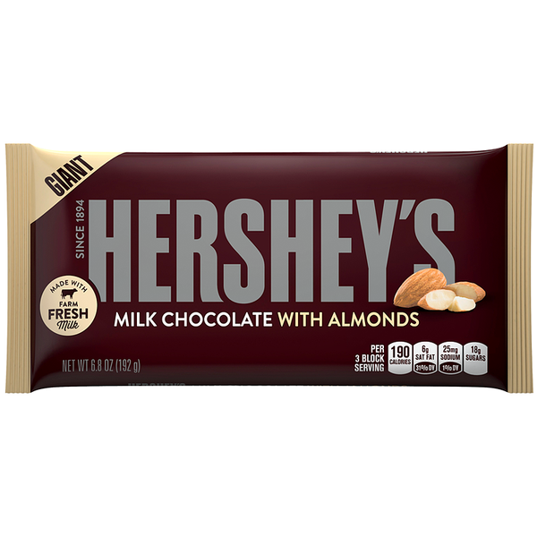 Hersheys Giant Milk Chocolate With Almonds Chocolate Bar 192g