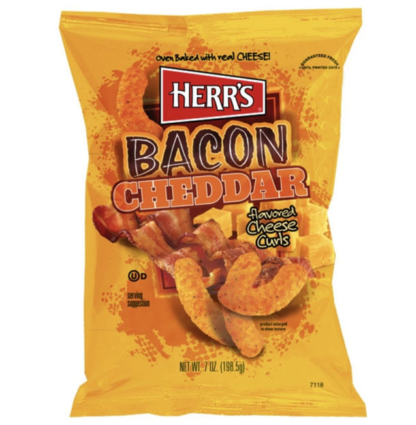 Herrs Bacon Cheddar Flavoured Cheese Curls Bag 184.3g