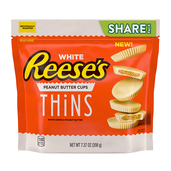 Reeses white chocolate thins peanut butter cups share pack 208g