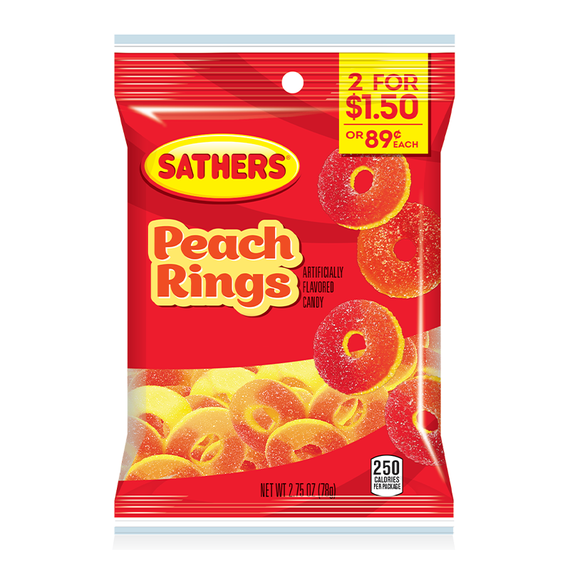 sathers gummallos peach rings 78g